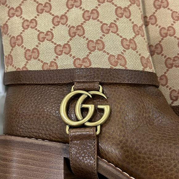 Gucci Lola GG Brown Leather Monogram Knee-High Riding Boots – Size 38 (US 8) - Picture 8 of 10